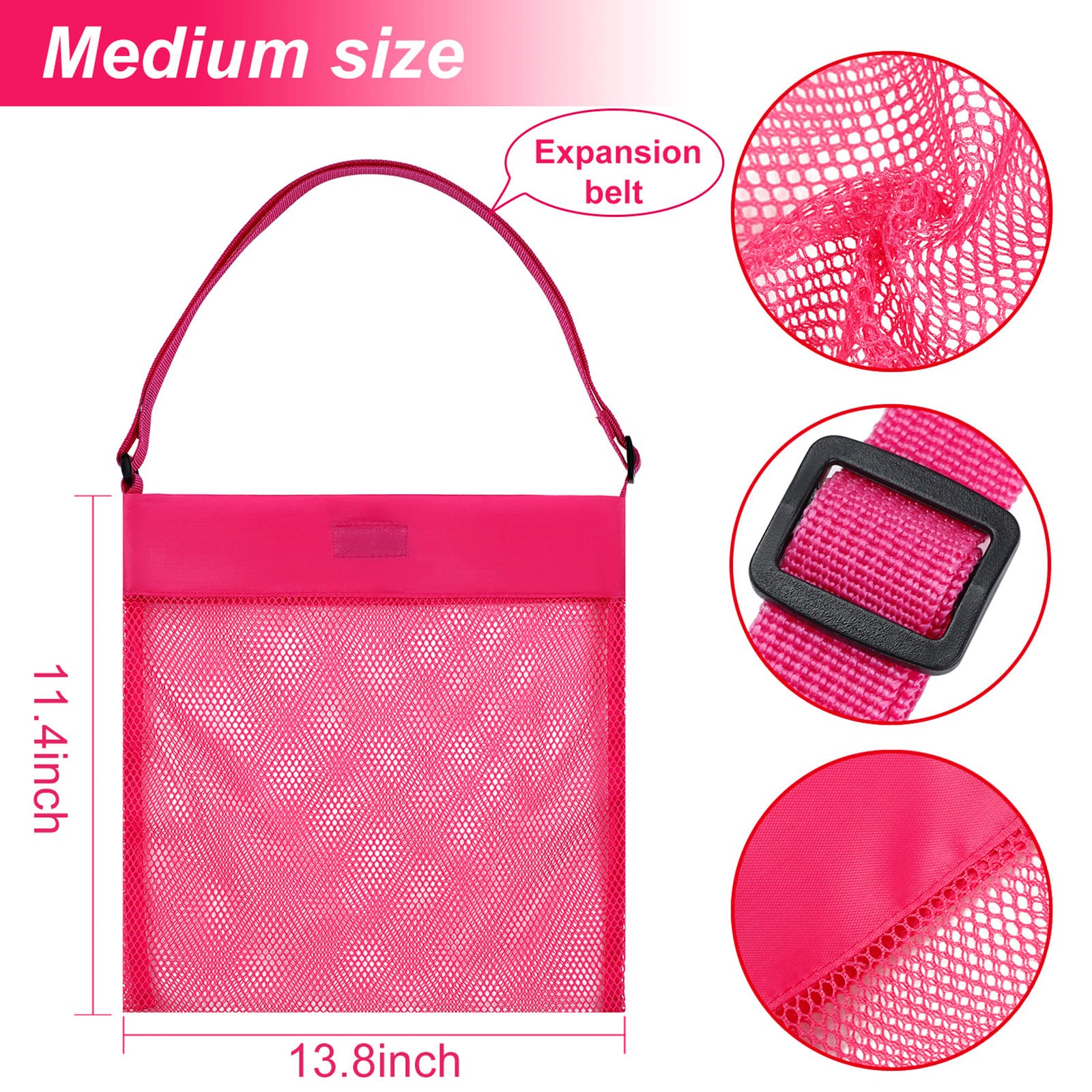 meekoo 8 Pcs 11.4 x 13.8 inch Colorful Mesh Beach Bags Seashell Collecting Bags with Adjustable Carrying Straps for Beach Shell Treasure Toy Storage