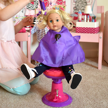Sophia's Hair Salon Complete 30 Piece Set with Styling Tools, Hair Ties, Brush, Mirror, Blow Dryer, Salon Cape and More for 18" Dolls, Pink/Purple