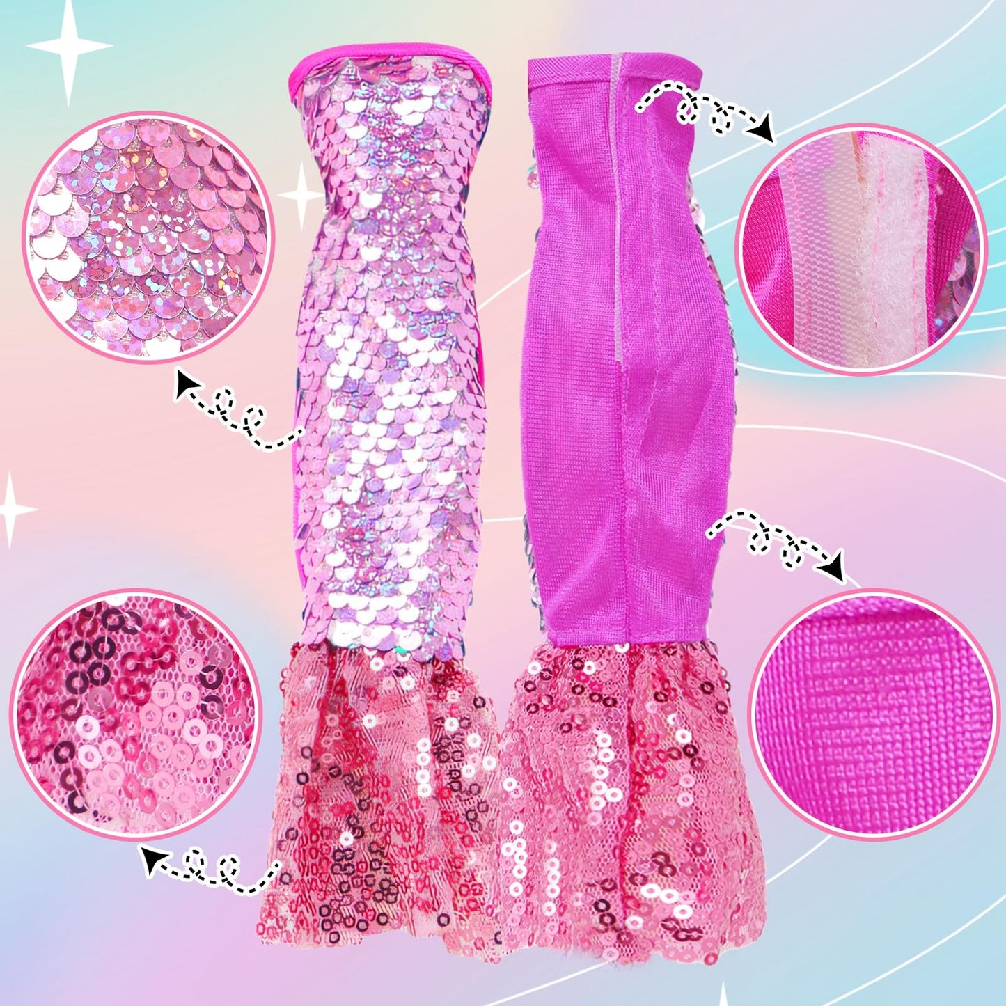 BLIJOLA Doll Clothes 5 Sets Sequins Dresses for 11.5 inch Girl Doll Including 2 Mermaid Clothes Swimwear 1 Evening Dress 2 Casual Dresses Party