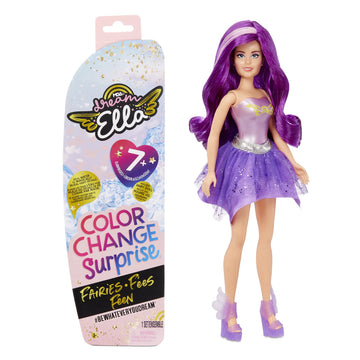 MGA Entertainment Dream Ella Color Change Surprise Fairies, Aria Purple Fashion Doll with 7+ Surprises Including Outfit , Castle Play Pretend Gift for