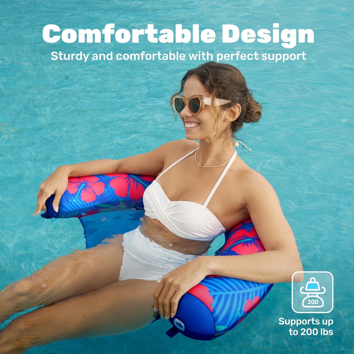 Sloosh Inflatable Pool Float Chairs for Adults, 3 Packs Floating Noodle Chair Sling Floaties with Tropical Design for Swimming Pool Water Chair Pool