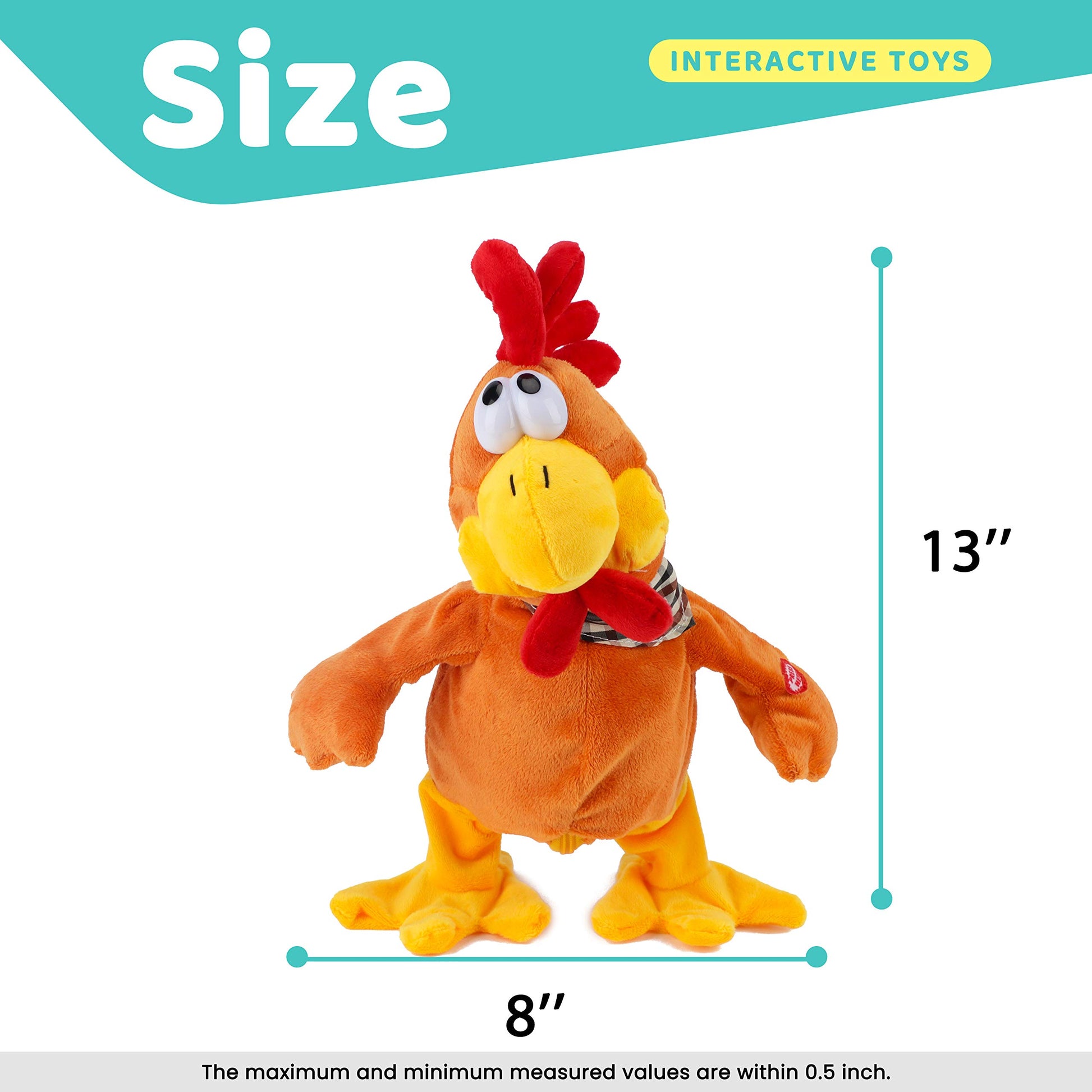 Cuteoy 13" Squawking Chicken Musical Stuffed Animal Plushies Walking Singing Waving Rooster Electronic Interactive Plush Toy for Kids Boys Girls