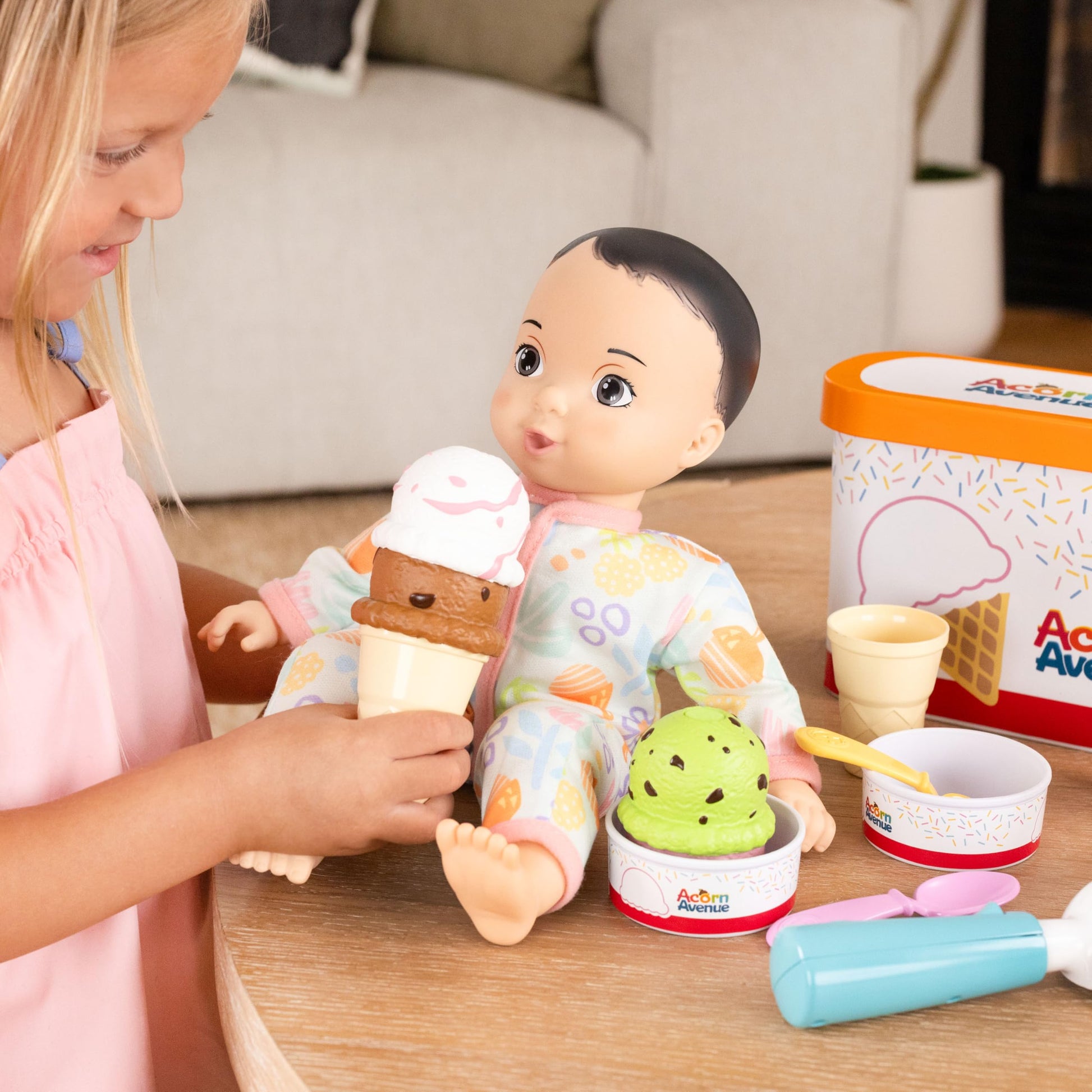 Play Food Sets for Kids Kitchen Toys, Sweet Scoops Ice Cream Playset, Pretend Dessert Set with Cones, Cups, Scooper, Toppings & Container, Toy Food