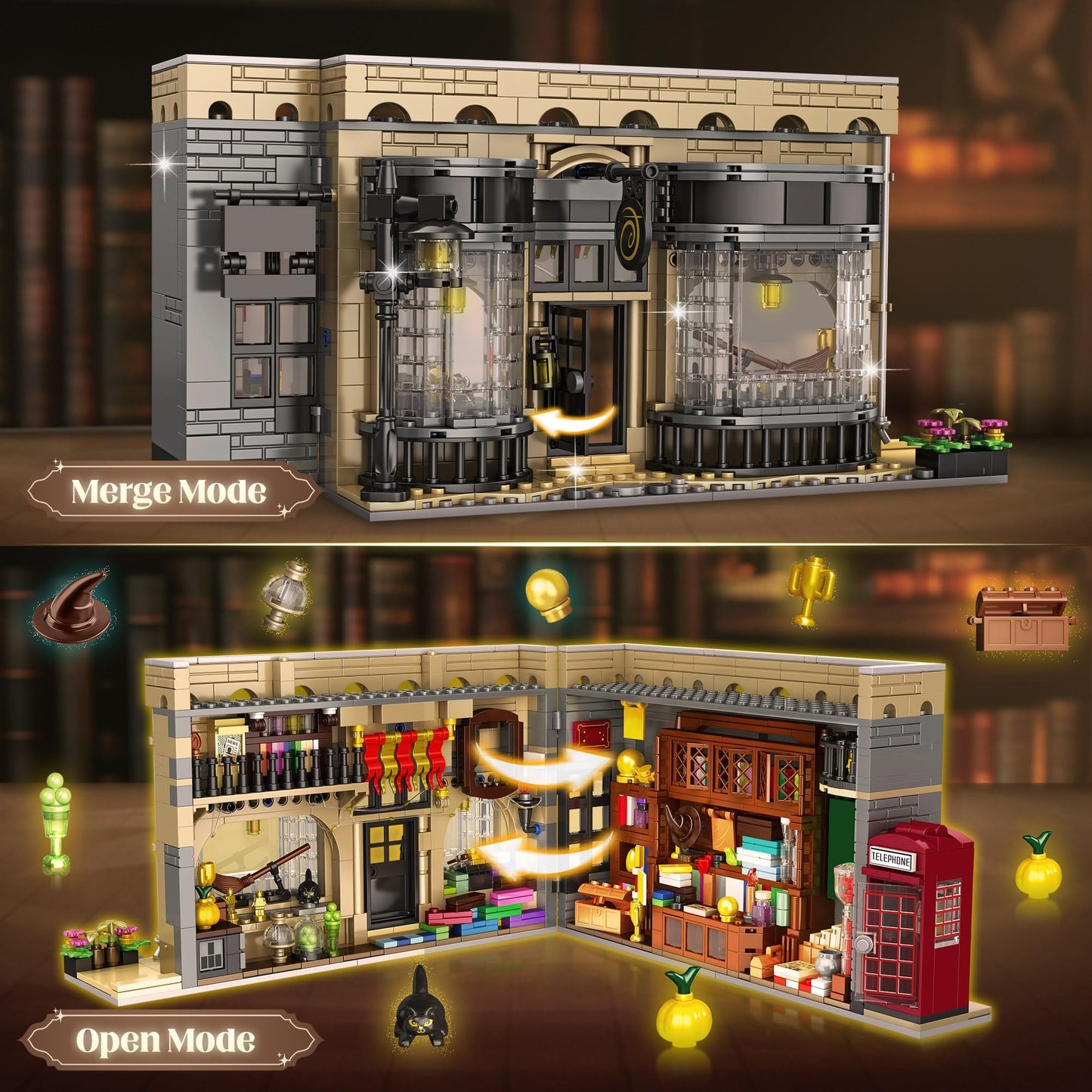 ROKAFU Magic Shop Building Block Set, Magic Shop Building Kit Playset, Wizard Shop Building Set 2-in-1 Playset, Xmas Gift for Ages 12 +, Wizard Gift