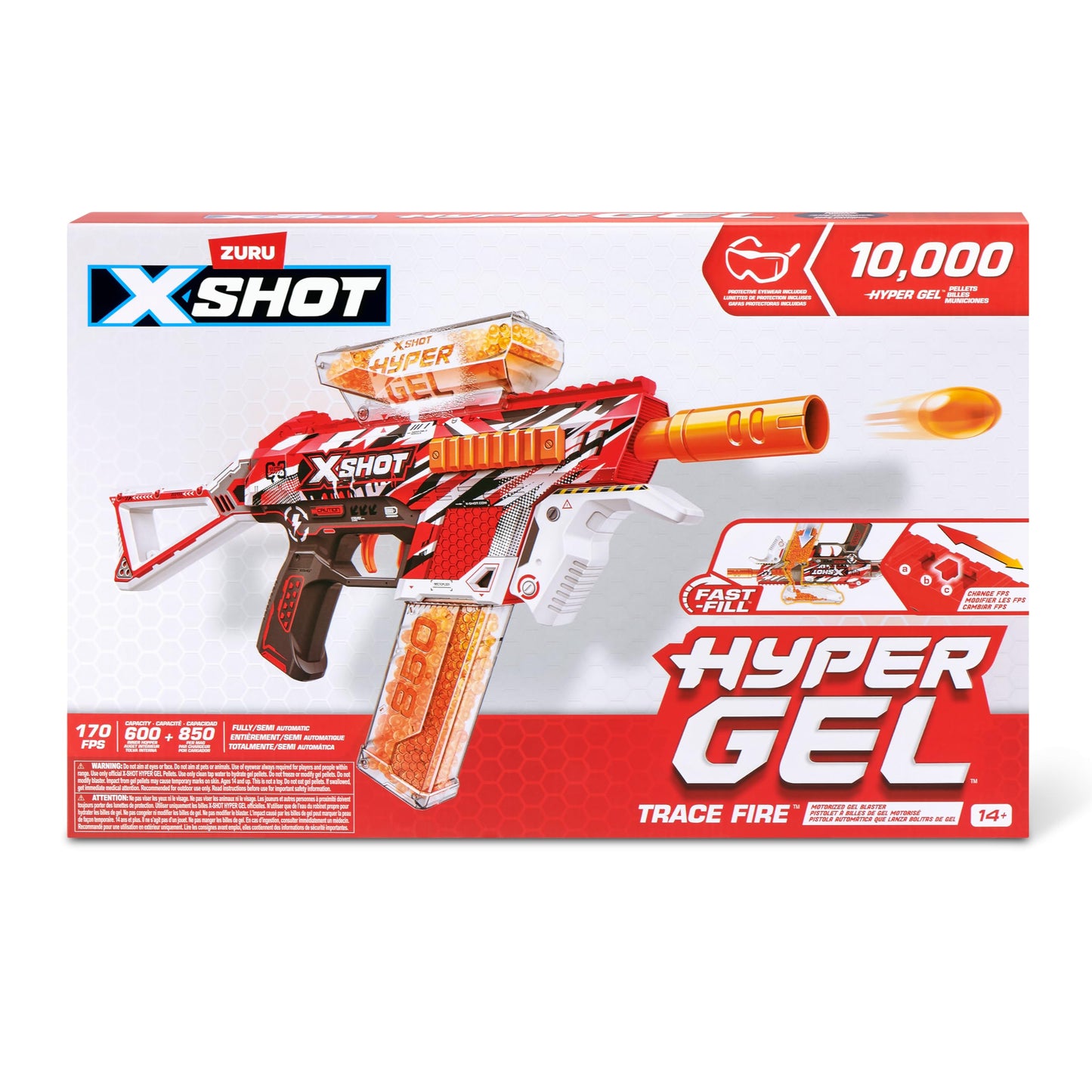 XSHOT Hyper Gel Trace Fire Blaster, Semi and Fully Automatic Gel Blaster & 10,000 Gellets, 600 Capacity Hopper & 850 Capacity Mag, Ages 14 & Up by
