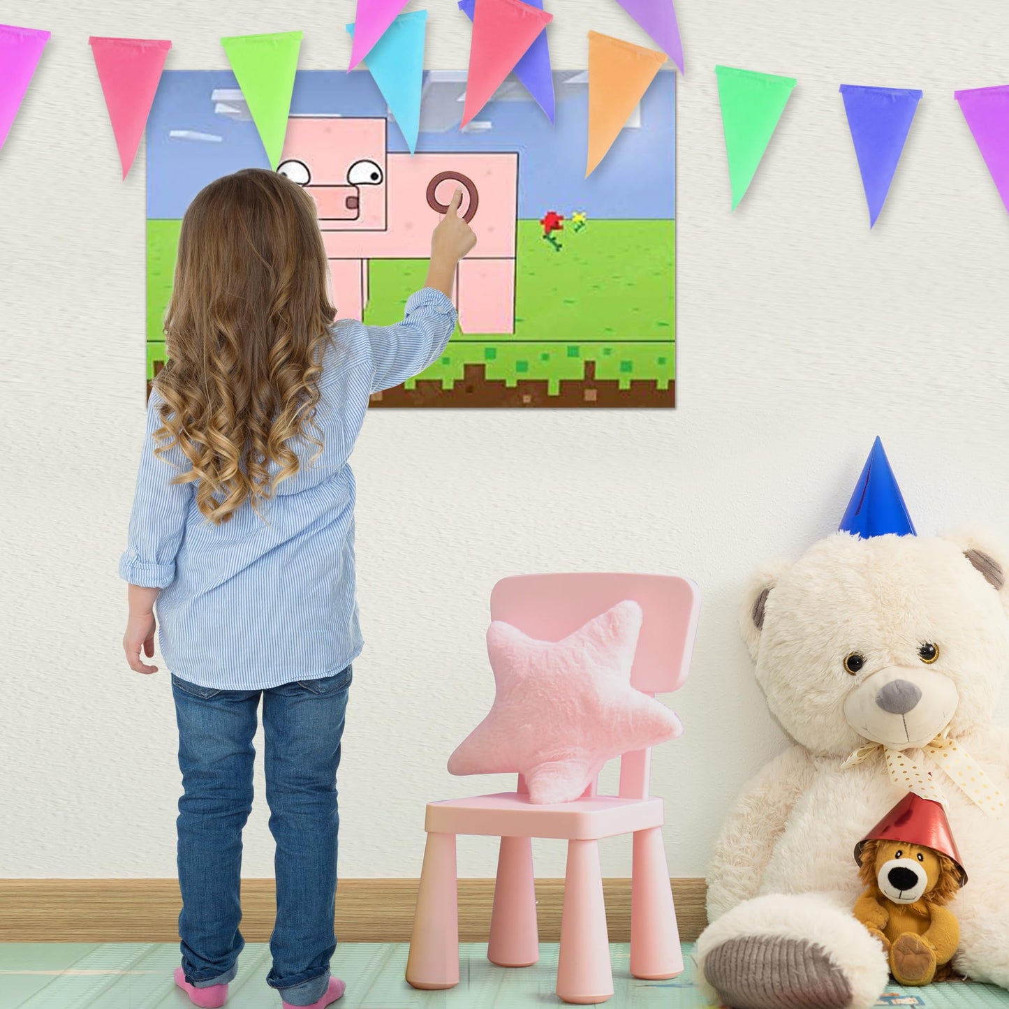 Silly Goose Gifts Pin The Tail On The Pig - Fun Kids Birthday Party Supply Celebration Activity - Pixel Block Video Game Themed Mining Craft Adventure