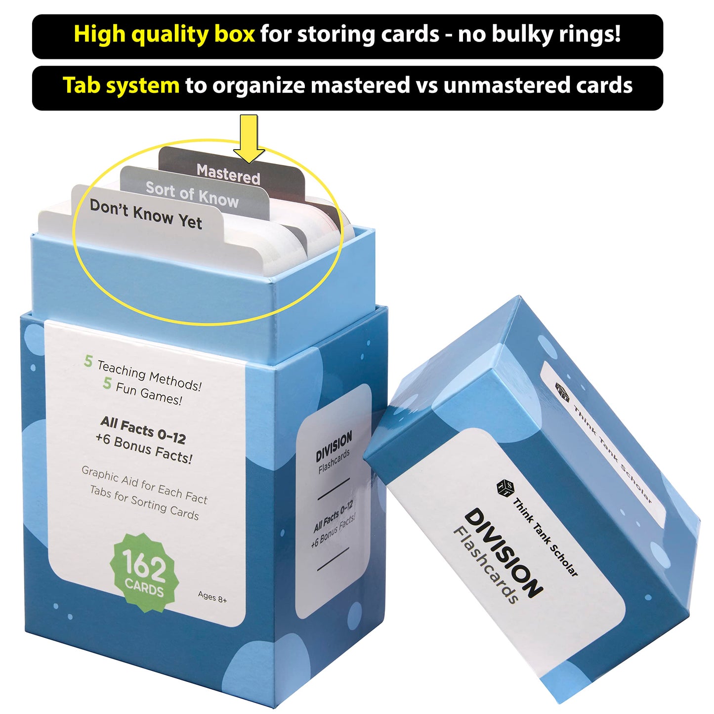 Think Tank Scholar 162 Division Flash Cards Set (Award Winning) All Facts 0-12 for Kids in 2ND, 3RD, 4TH, 5TH, 6TH Grade Class or Homeschool - Learn