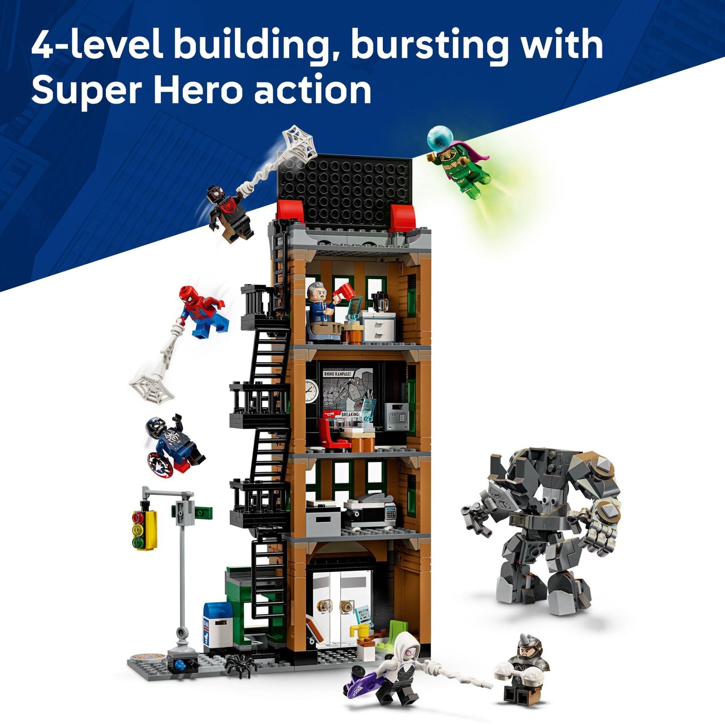LEGO Marvel Spider-Man vs. Mysterio: The Daily Bugle Building Toy - Pretend Play Set with 7 Minifigures & Rhino Mech - Super Hero Toy for Boys