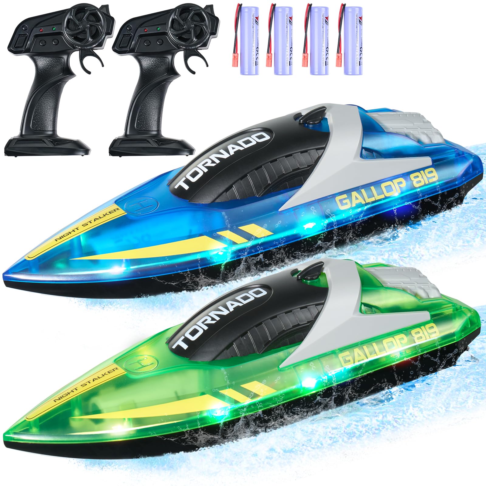 VEVOR RC Boat for Kids, 2Pack Remote Control Boat for Pools & Lakes, Racing Boat with LED Light & 4 Rechargeable Batteries, Whole Body Waterproof