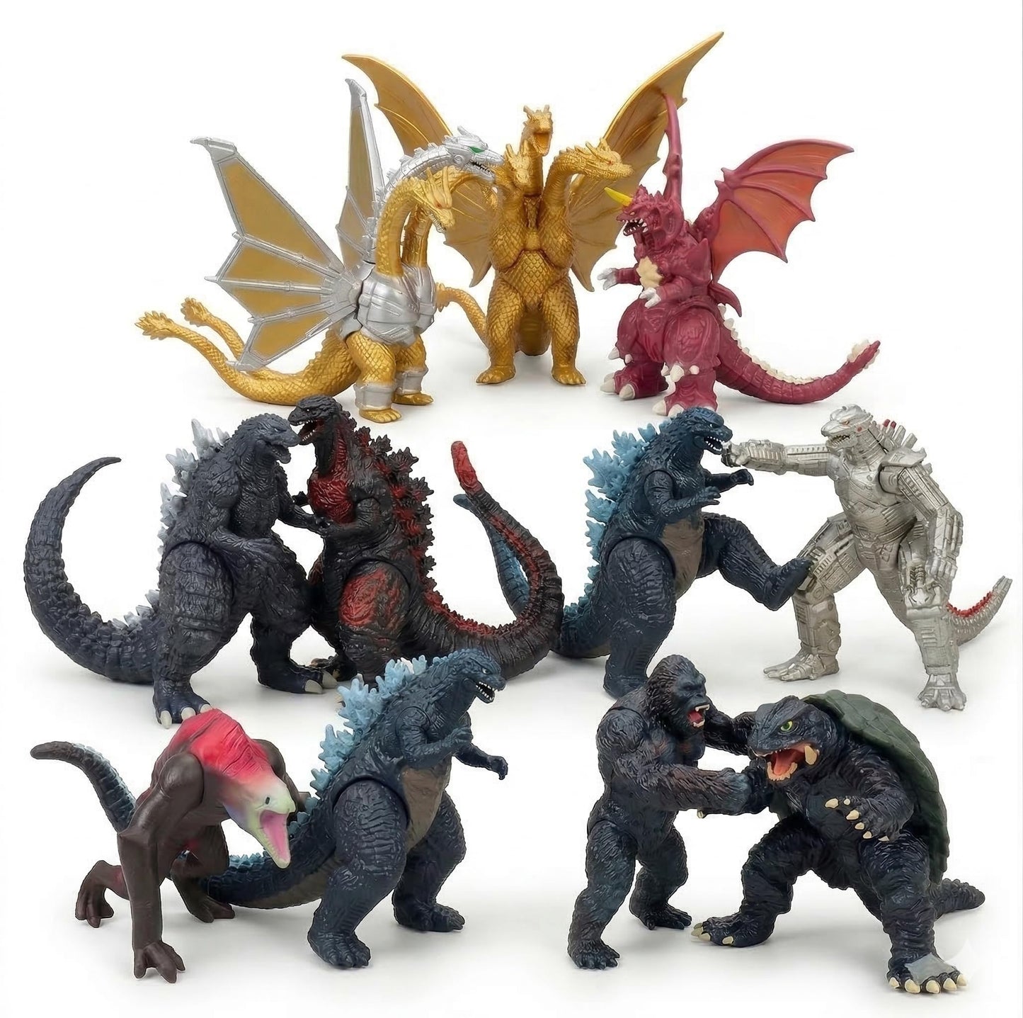 JAYKENIXO 10 Pack NEW Monster Action Figures - Small Dragon & Kaiju Toys with Movable Joints, Dragon VS Kong Creature Playset for Kids, Cake Toppers