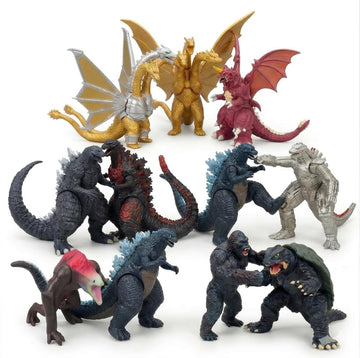 JAYKENIXO 10 Pack NEW Monster Action Figures - Small Dragon & Kaiju Toys with Movable Joints, Dragon VS Kong Creature Playset for Kids, Cake Toppers