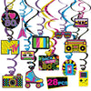 Bessmoso 28PCS 80s Party Decorations - Retro Hanging Swirls & Ceiling Streamers for 1980s Throwback Birthday, Neon Back to The 80’s Party Supplies