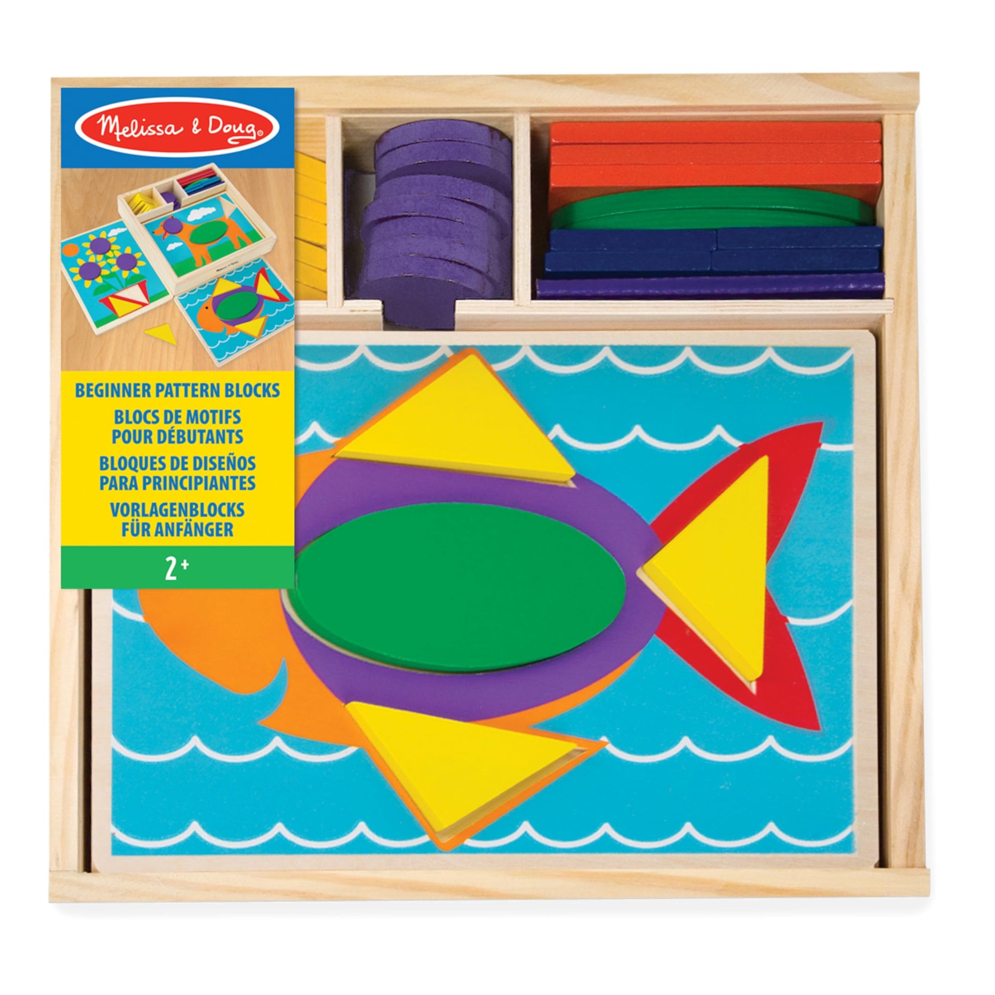 Melissa & Doug Beginner Wooden Pattern Blocks Educational Toy (5 Double-Sided Scenes and 30 Shapes, Great Gift for Girls and Boys - Best for 3, 4, and
