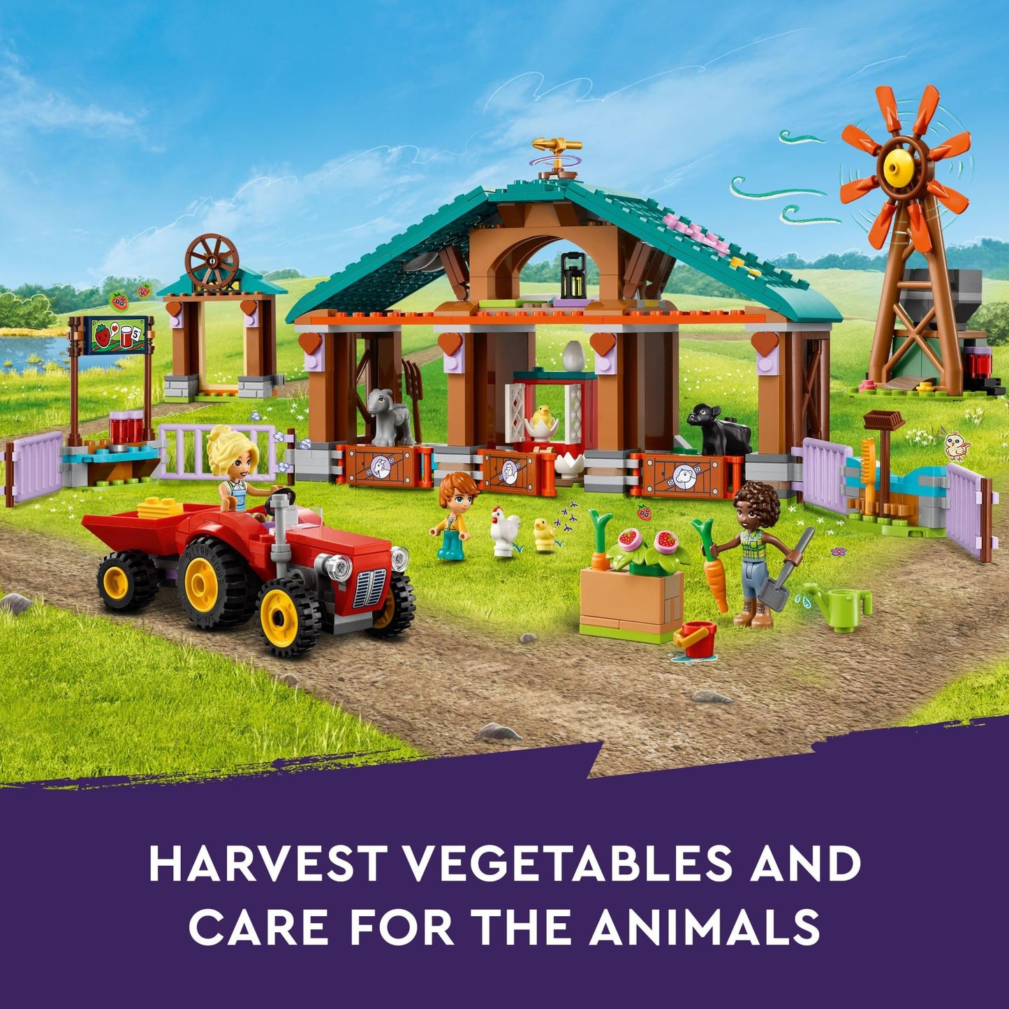 LEGO Friends Farm Animal Sanctuary Building Toys Set - Farm Toy Set with Tractor - Birthday Gift Idea for Kids, Girls & Boys, Ages 6+ - Includes 3