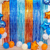 Blue Dog Birthday Party Supplies, 2 Packs 3.3x6.6 ft Foil Fringe Curtains, Orange Light blue Tinsel Metallic Streamers, Photo Booth Props Streamer