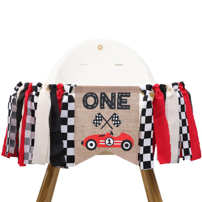 Race Car One High Chair Banner - Race Car 1st/First Birthday Party Decorations,Boy First Race Car Banner,Car Racing One Birthday Highchair,Race Car