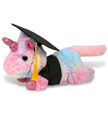 DolliBu Sunday Rainbow Unicorn Graduation Plush Toy - Cotton Candy Plush Graduation Stuffed Animal Dress Up Gown and Cap with Tassel - Gift