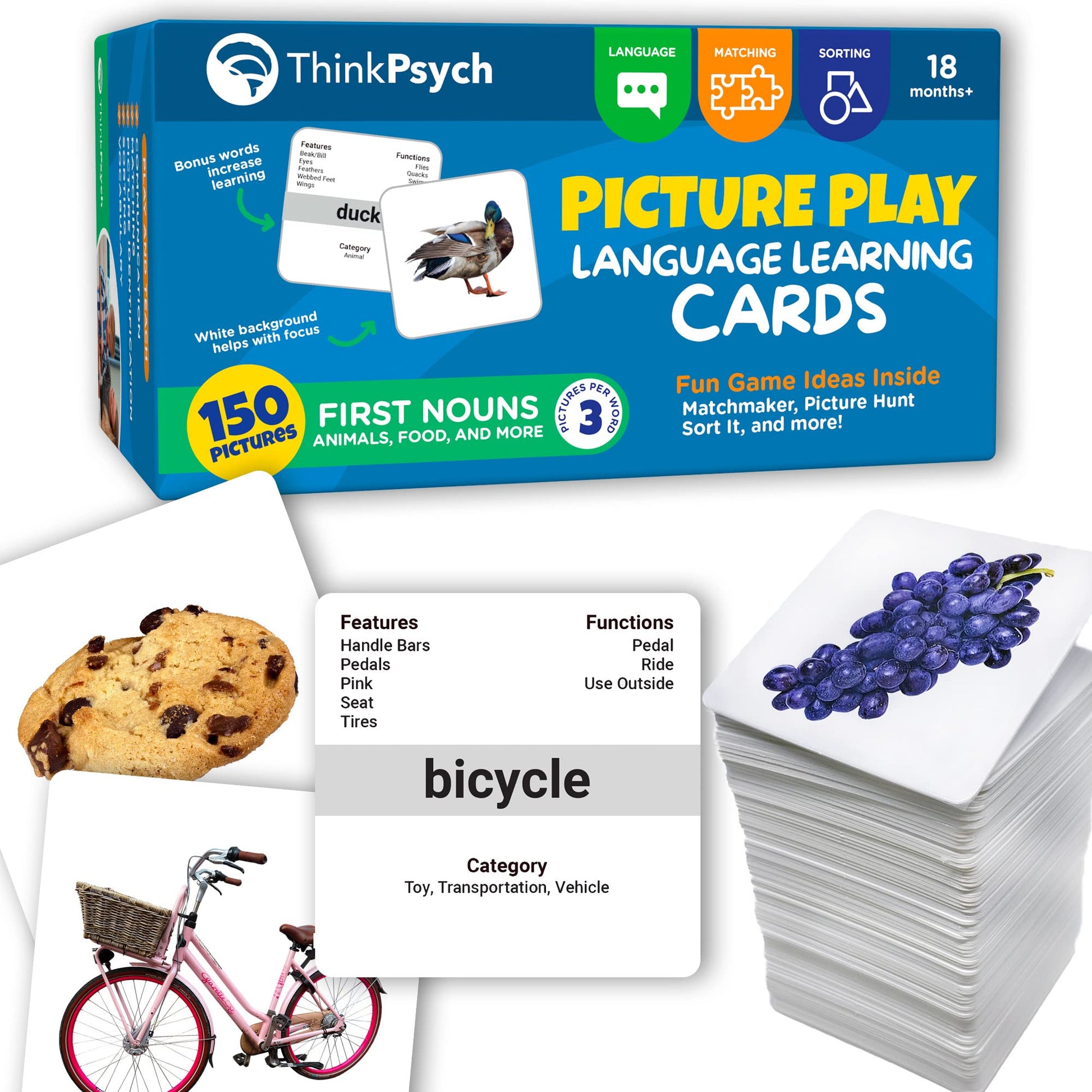 ThinkPsych First Nouns Picture Play Cards | Award Winning | 150 Picture Cards for Speech Development | Autism and Speech Therapy Materials | Best