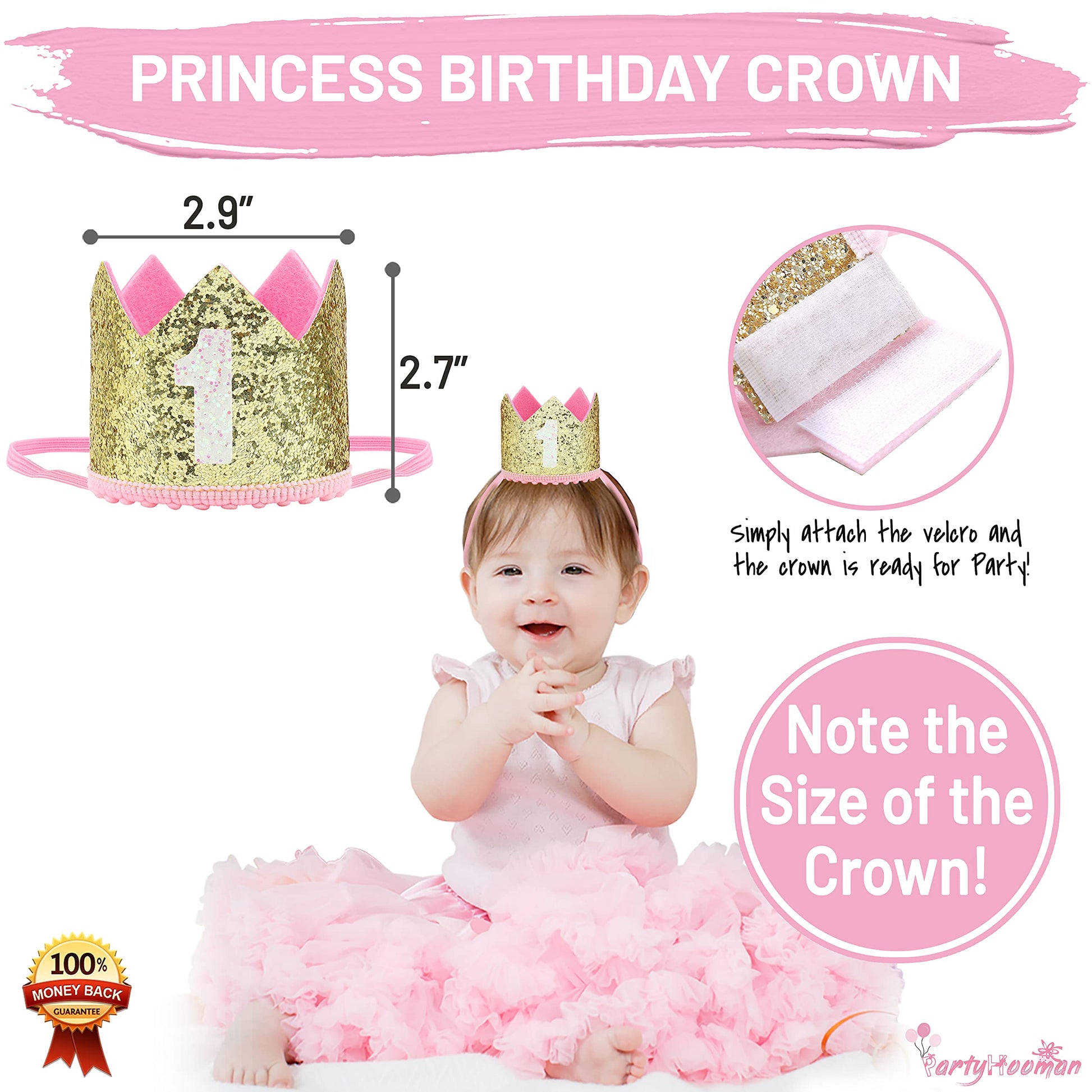 First Birthday Decorations for Girl | 1st Baby Girl Number 1 Balloon, Happy Birthday Banner, “One” Cake Topper, Star Garland, Marble Pink, Gold
