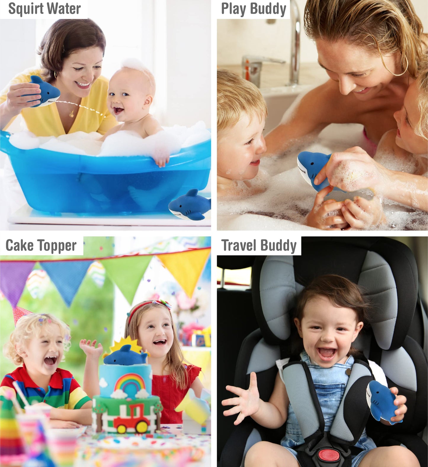 DolliBu Shark Bath Buddy Squirter - Floating Blue Shark Rubber Bath Toy, Fun Water Squirting Bathtime Play For Toddlers, Cute & Soft Sea Life Animal