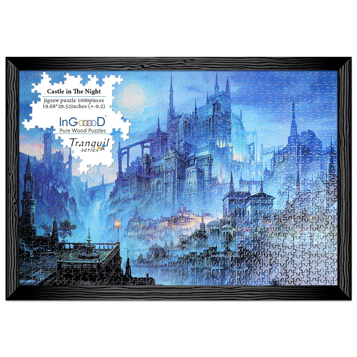 InGooooD- Tranquil Series- Castle in The Night- Basswood Jigsaw Puzzles 1000 Pieces for Adult