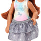 Barbie Club Chelsea Doll (6-inch Brunette) Wearing Unicorn-Themed Graphic and Star Skirt, for 3 to 7 Year Olds