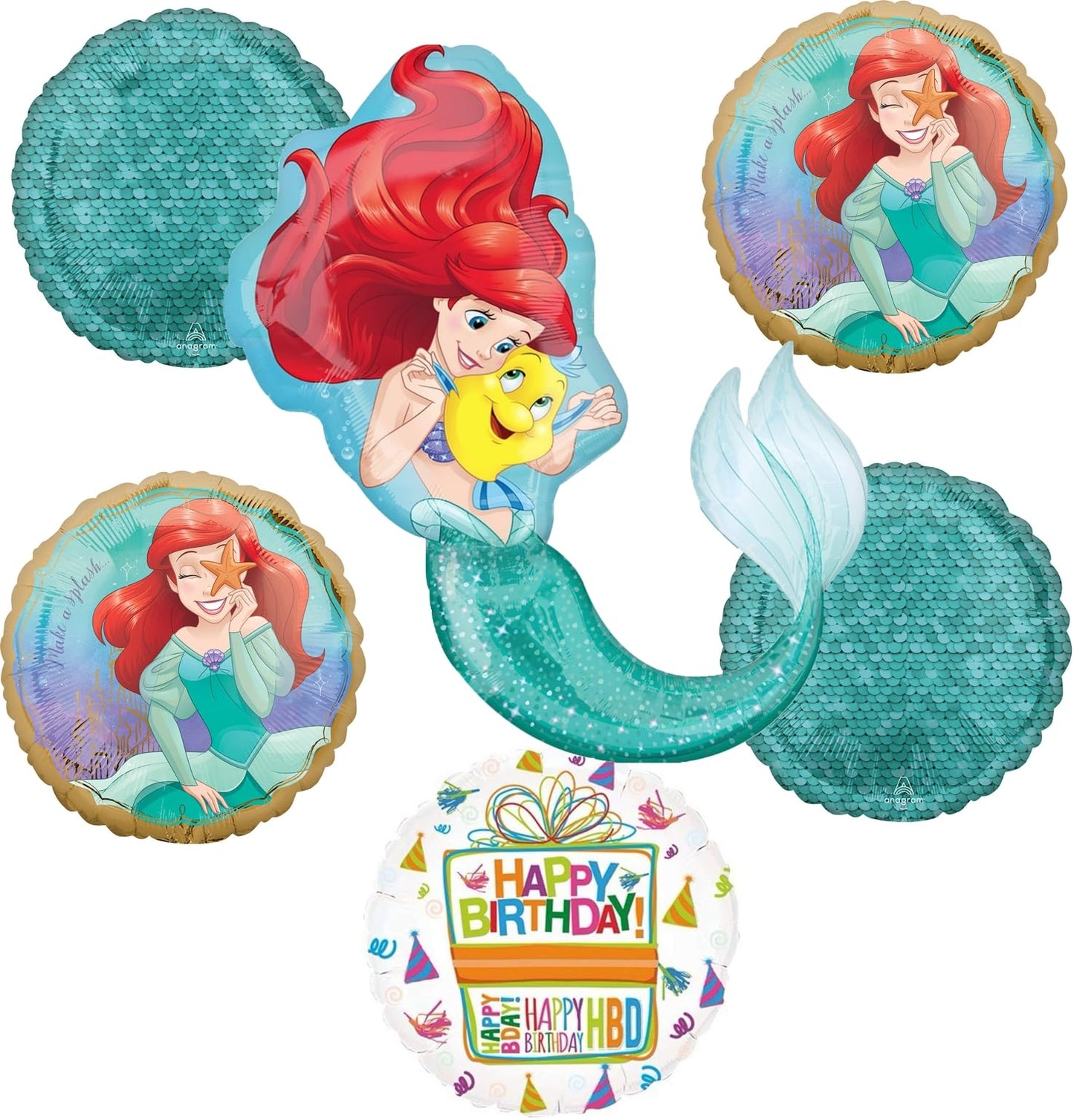 Little Mermaid Birthday Party Supplies 6pc Princess Ariel Balloons Bouquet