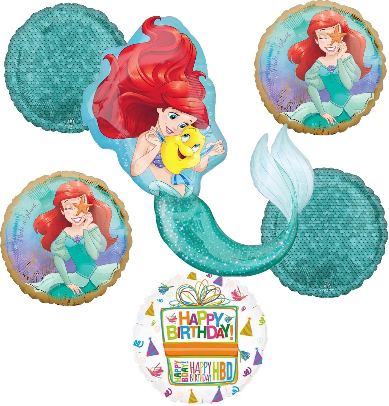 Little Mermaid Birthday Party Supplies 6pc Princess Ariel Balloons Bouquet