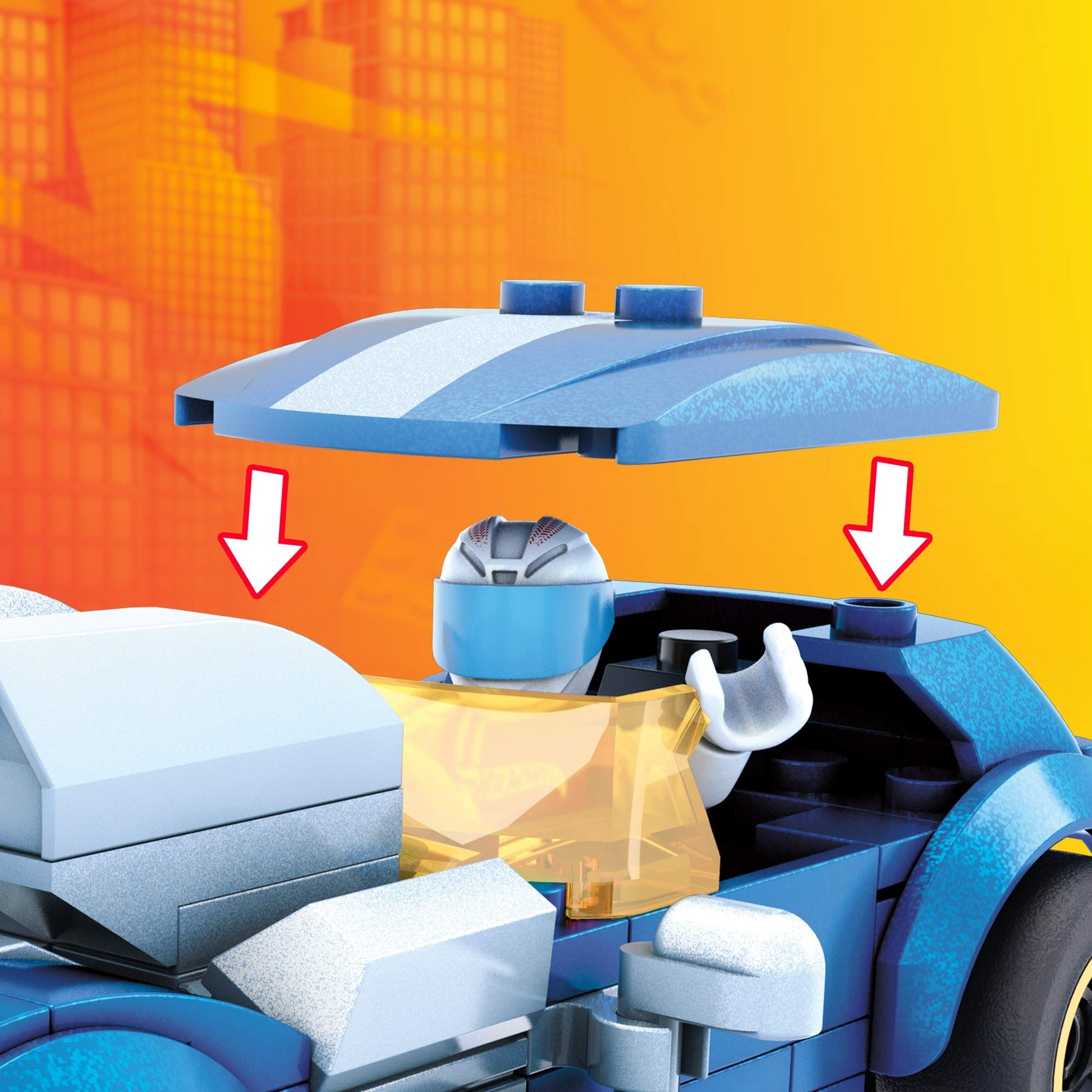 MEGA Construx Hot Wheels Race Car Building Toys Set, Twin Mill with 111 Pieces, 1 Micro Action Figure Driver, Blue, Kids Ages 5+ Years