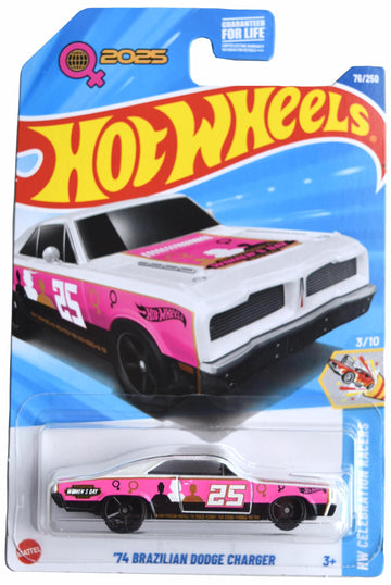 Hot Wheels '74 Brazilian Dodge Charger, HW Celebration Racers 3/10 [Pink/White] 76/250