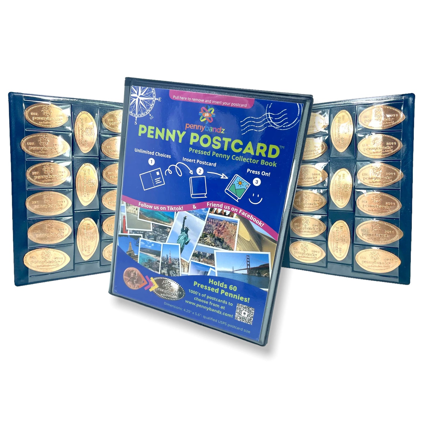 Pennybandz Penny Postcard Tri-Fold Pressed Penny Collector Book Holds 60 Pressed Pennies and Your Favorite Postcard for Your Cover (Mickey & Friends