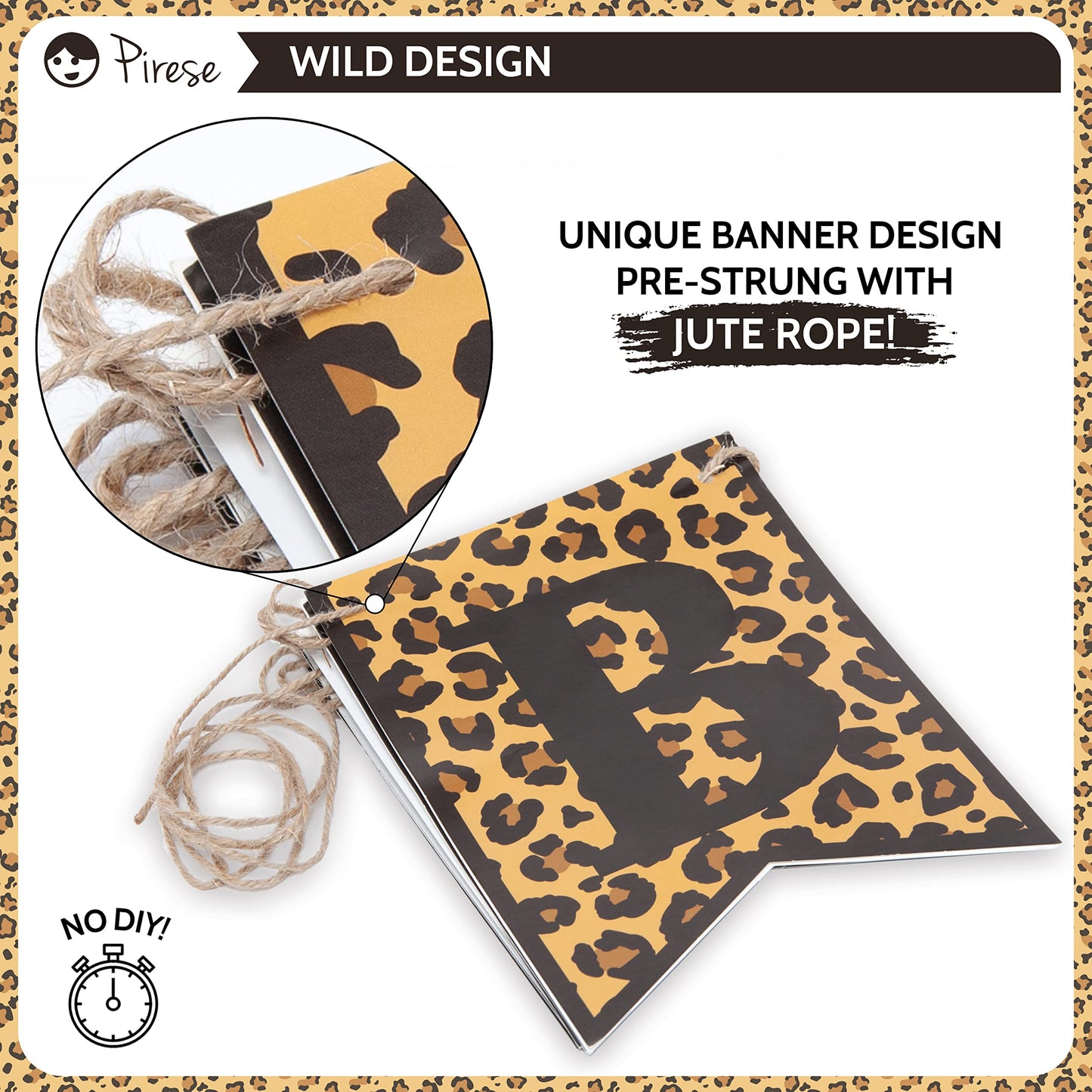 Pirese Cheetah Happy Birthday Banner - Cheetah Birthday Decorations, Leopard Party Decor, Safari Theme Party Supplies, Animal Print Party