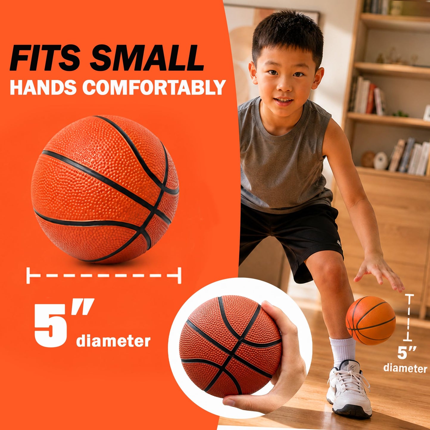 Botabee 5-Inch Mini Basketball Balls Set of 3 - Ideally Sized for Boys, Toddlers - Indoor and Outdoor Pool Basketball for Mini Hoops - Exciting Over
