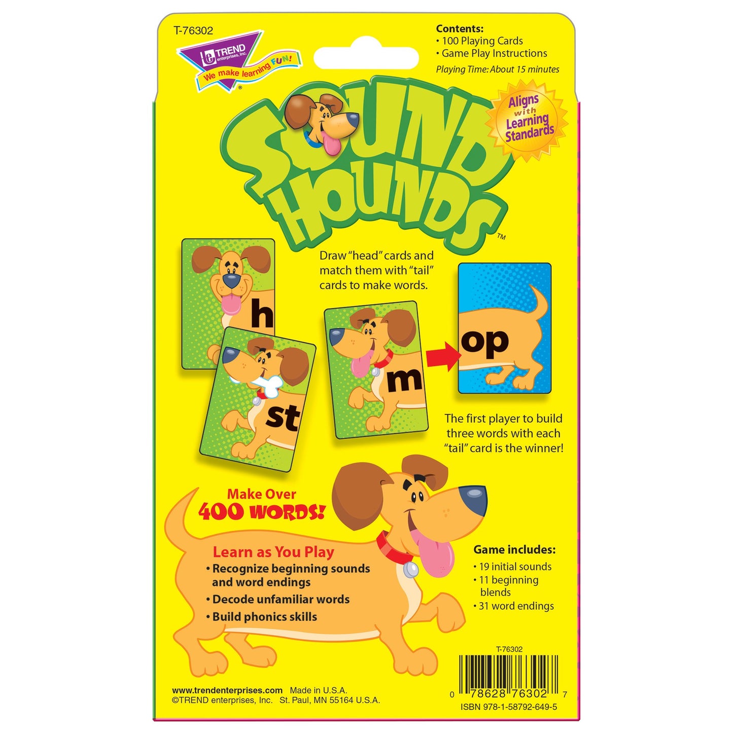 Trend Enterprises: Sound Hounds Word Building Card Game, Match Word Beginnings with Endings to Spell Words and Score Points, Make Over 400 Words, 1