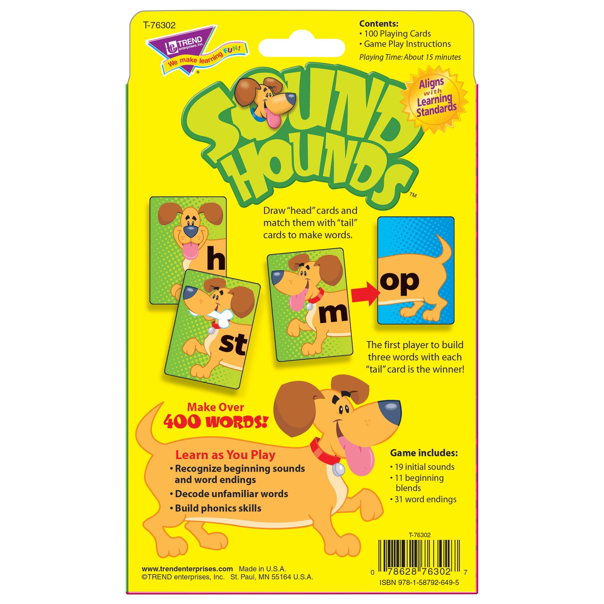 Trend Enterprises: Sound Hounds Word Building Card Game, Match Word Beginnings with Endings to Spell Words and Score Points, Make Over 400 Words, 1
