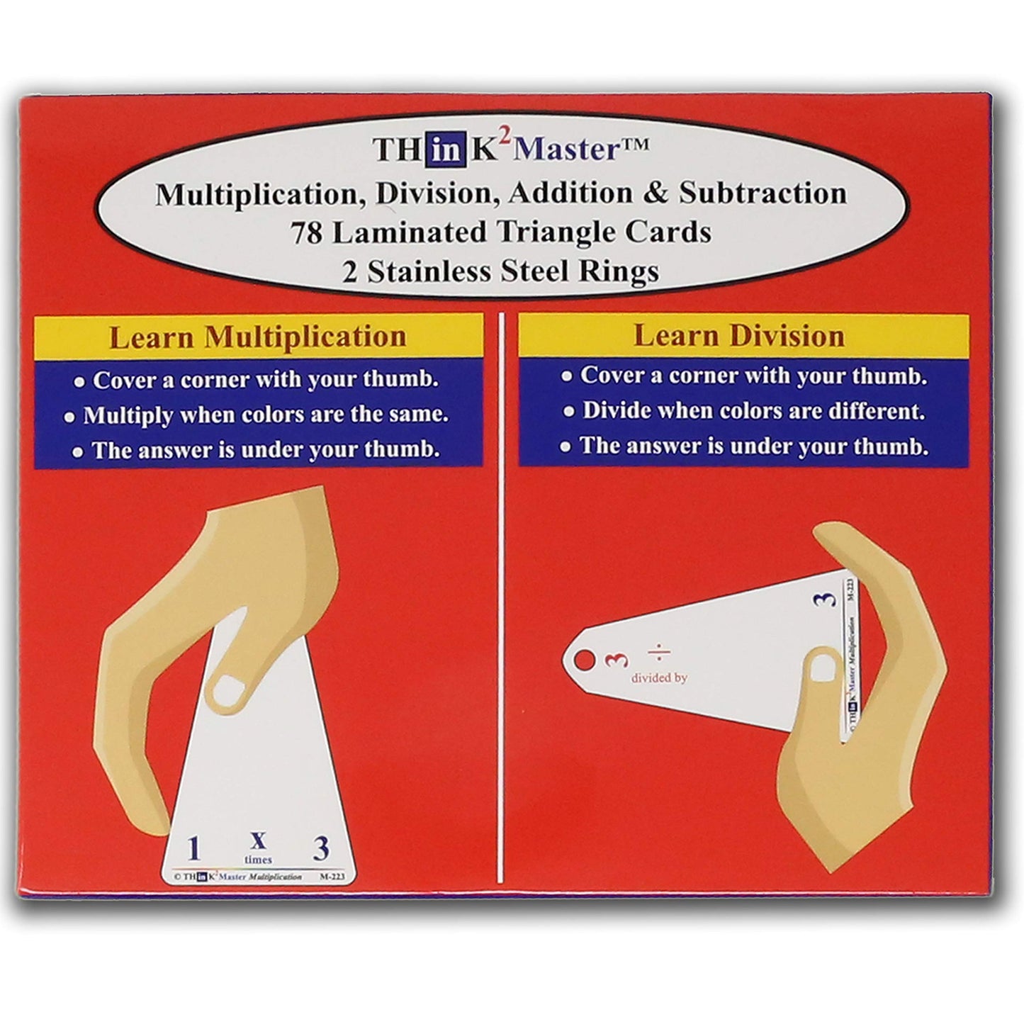 Think2Master Premium Laminated Multiplication Division Addition & Subtraction Triangle Flash Cards | 78 Dry Erasable Flashcards. Includes 2 Rings.