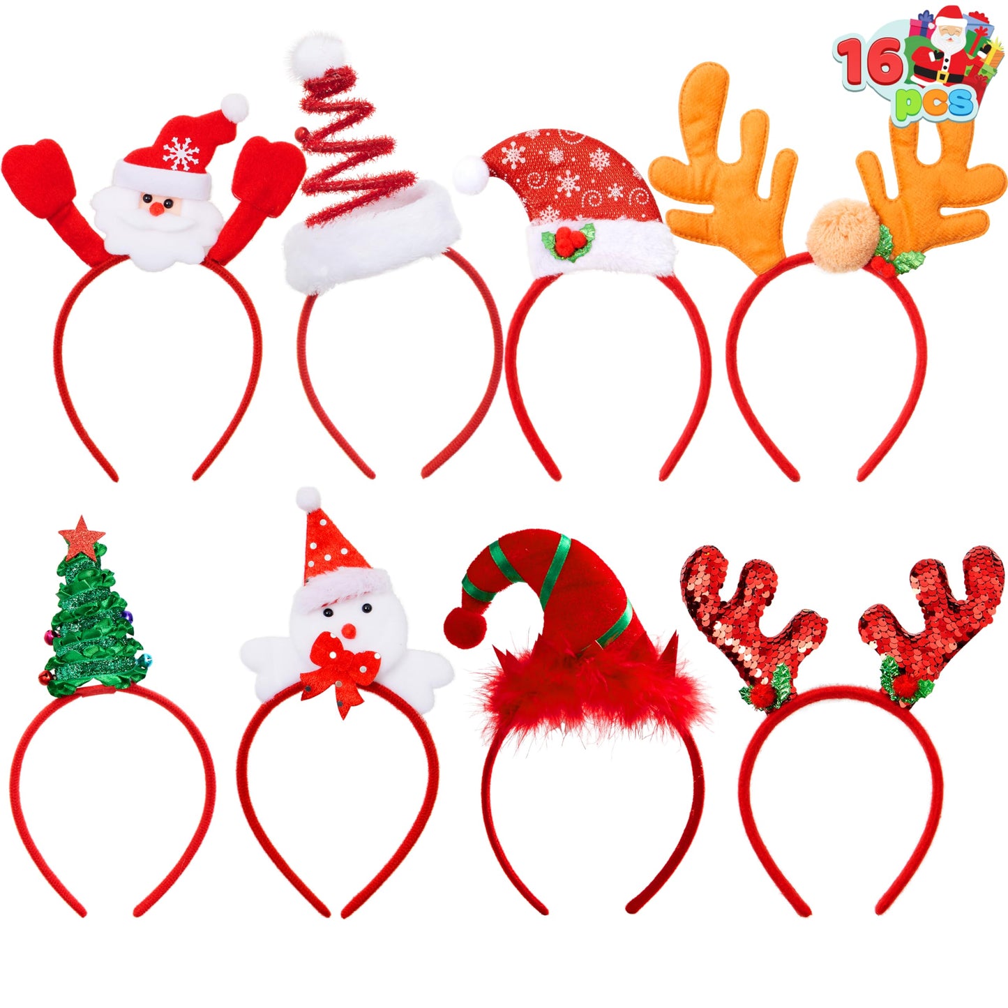 JOYIN 16PCS Cute Christmas Headbands, Festive Set, Great for Christmas Parties, Holiday Party Favors, Unique Design, Wide Application, Premium