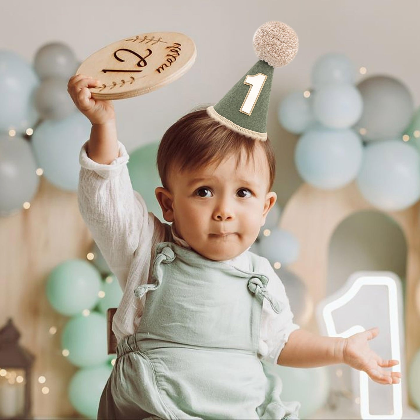 Agvgaza Wild One Birthday Hat - Wild Woodland First Birthday Decorations, Deep Green Hat, Safari Jungle Crown Photo Props Cake Smash for Baby Boys