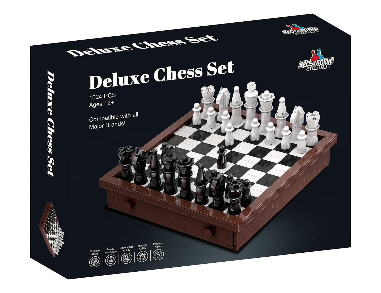 Apostrophe Games Building Block Chess Set - 1,024 Pcs Build Your Own Chess - Game Pieces & Board, Compatible with the Major Brand of Building Blocks