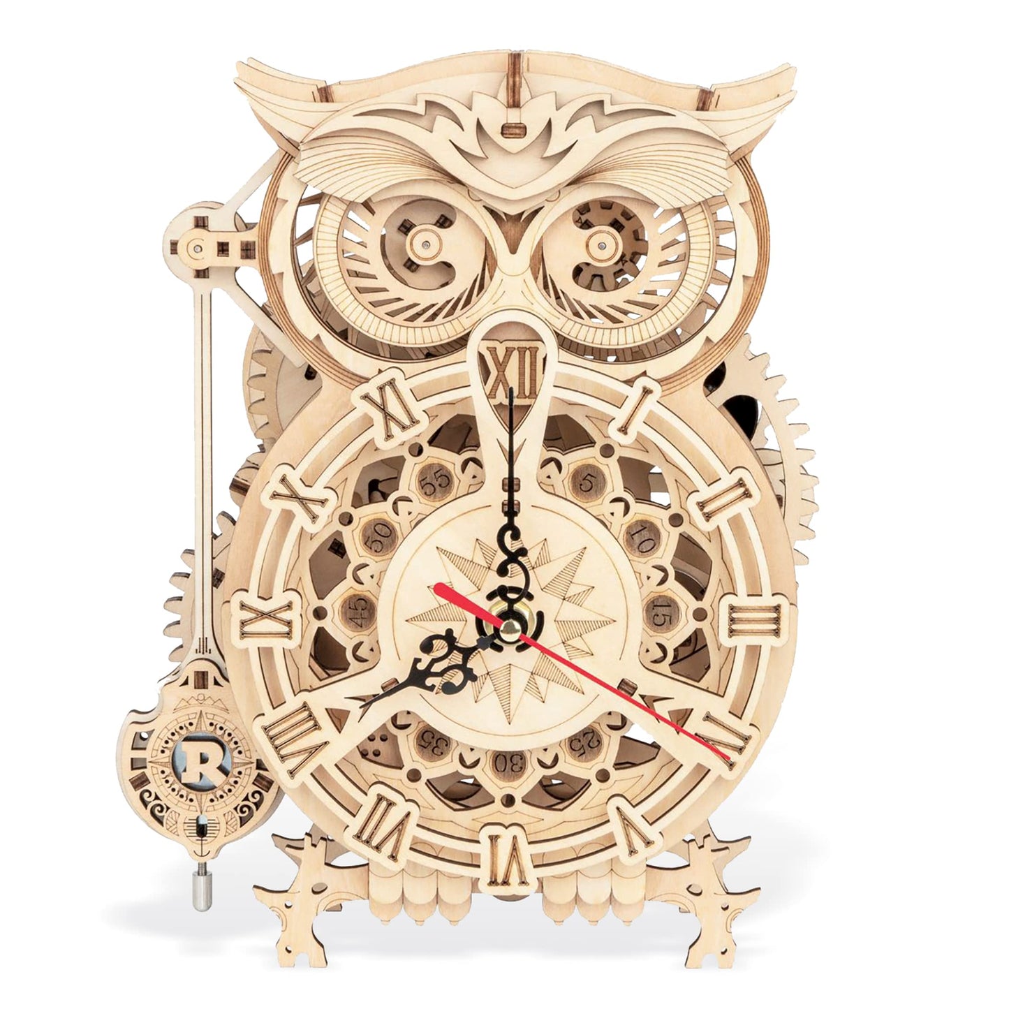 Collections Etc 161-Piece Owl Mechanical Wooden Model Clock Kit