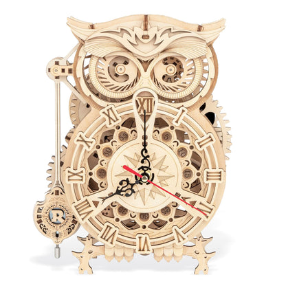 Collections Etc 161-Piece Owl Mechanical Wooden Model Clock Kit