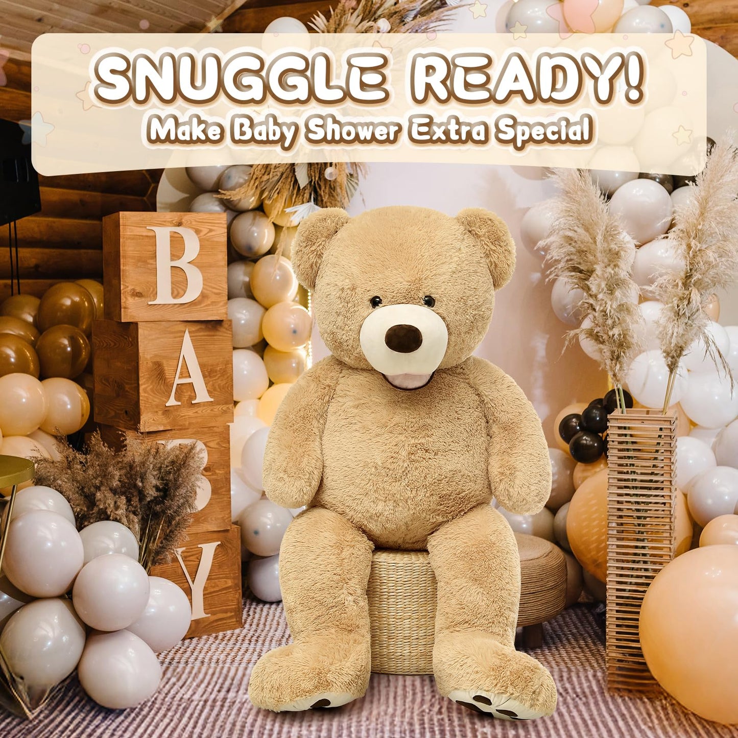 MorisMos 51 inch Smile Giant Teddy Bear, Large Stuffed Bears with Big Footprints, Big Stuffed Animals Cuddly Plush Gifts for Girlfriends, Boyfriend