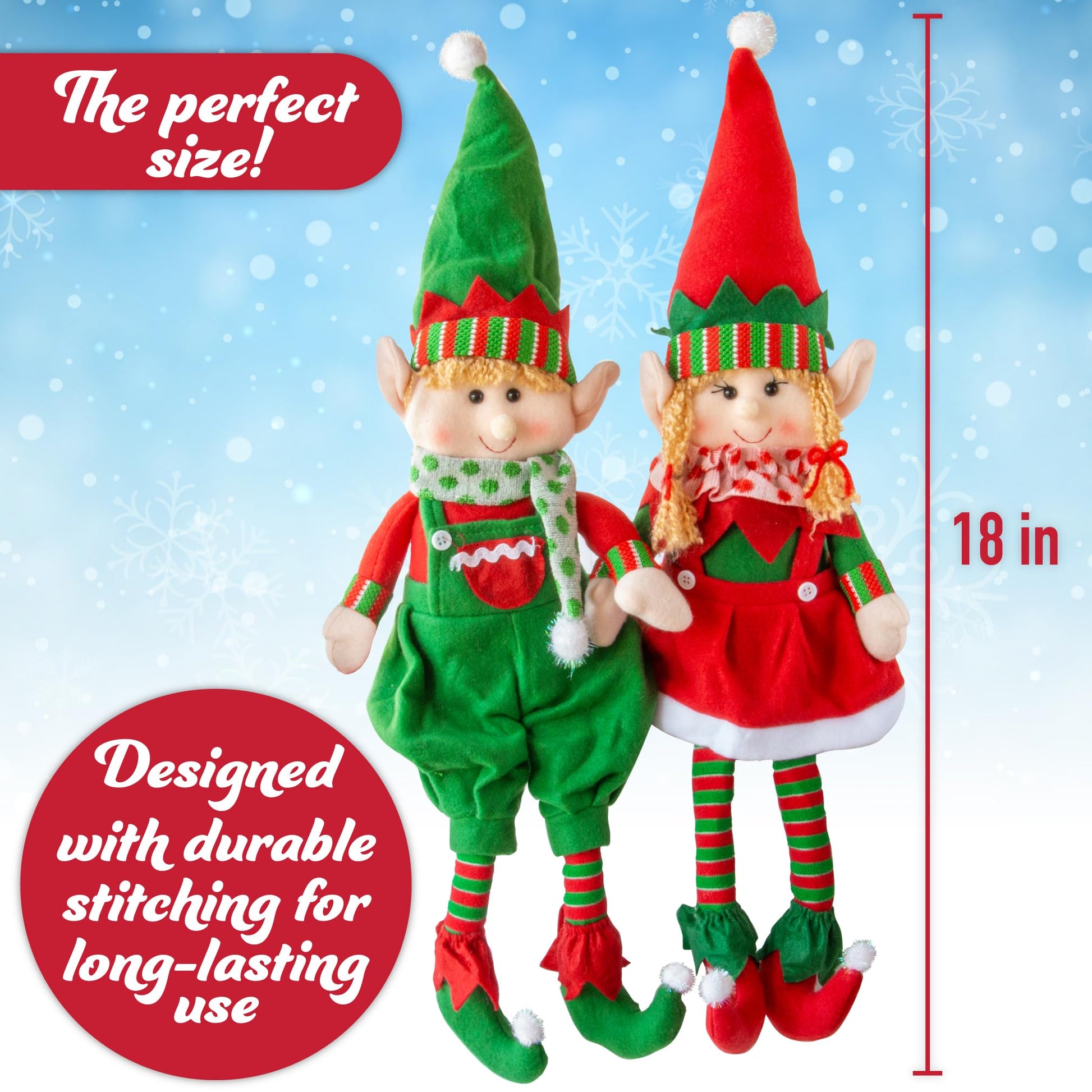 Elf Plush Christmas Stuffed Dolls, Set of 2-18" Boy and Girl Elves Holiday Cute Plush Shelf Toys - Fun Kids Buddy Figurine Decorations, Christmas