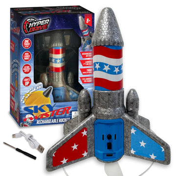 Hyper Drive SkyTwister Rocket - Rechargeable Electric Launch Rocket With Parachute Deploy - Flies Up To 200 Feet - Safe Toy For Kids Ages 8+ - Fully