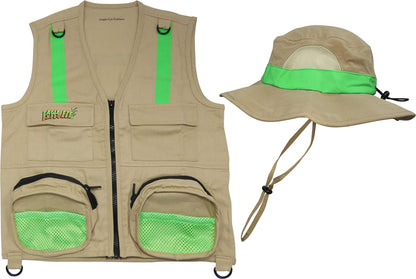 Eagle Eye Explorer Safari Outdoor Exploration Vest Set for Fishing Hunting Outdoor Exploration (Adult S/M, Tan Vest with Hat)