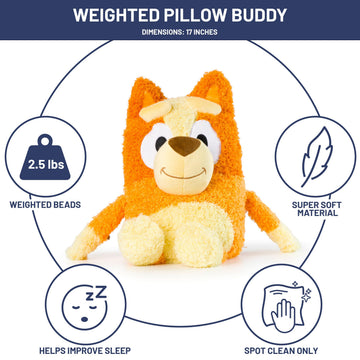 Jay Franco Weighted Bluey Plush Pillow Buddy - 2.5 lbs Soft Plushie Stuffed Pillow, 17 Inches, Orange - Bingo