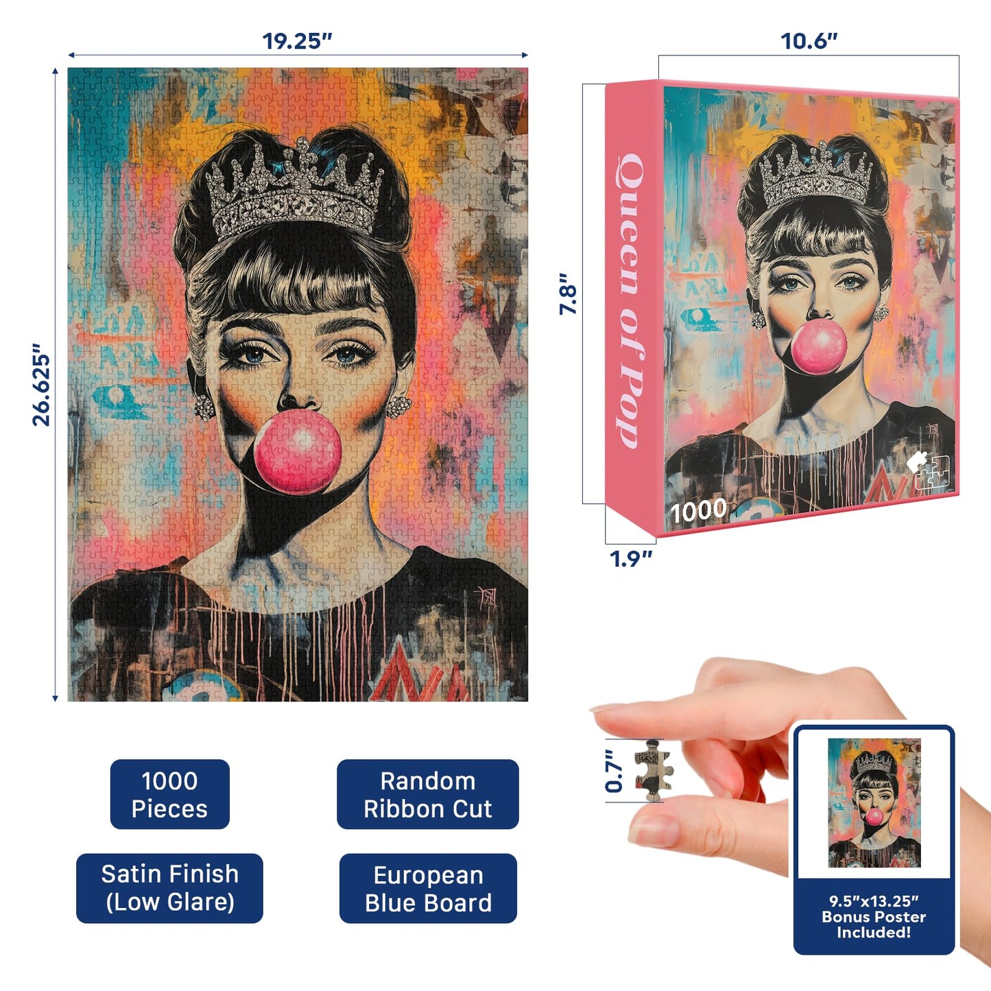 Queen of Pop (#4) - 1000 Piece Jigsaw Puzzle for Adults | Premium European Blue Board | Satin Low-Glare Finish | Ribbon Cut | Bonus Poster |