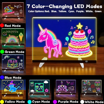 2026 LED Drawing Board with Colors, Glow Doodle Acrylic Dry Erase Board for Kids Ages 6+, 13.7"x10" Rechargeable Light Up Note Boards for Boys & Girls