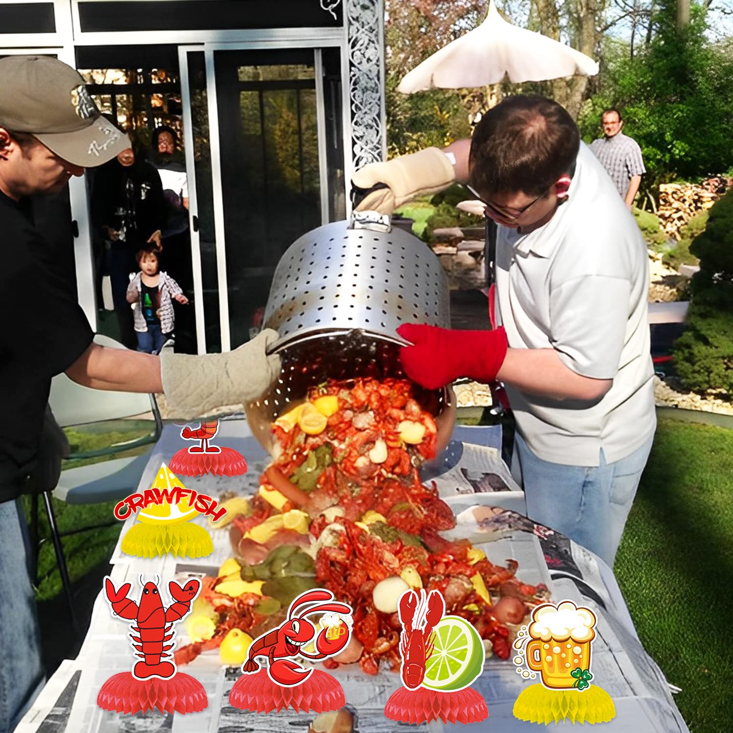 9PCS Crawfish Boil Honeycomb Centerpieces 3D Table Topper Lobster Double Side Centerpieces for Crayfish Crab Seafood Shrimp Boil Theme Party Supplies