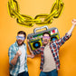 Cagemoga 20 Packs Inflatable Radio Boombox Inflatable Mobile Phone Inflatable Microphone 16 Inch Gold Foil Chain Balloons for 80s 90s Rappers Hip Hop